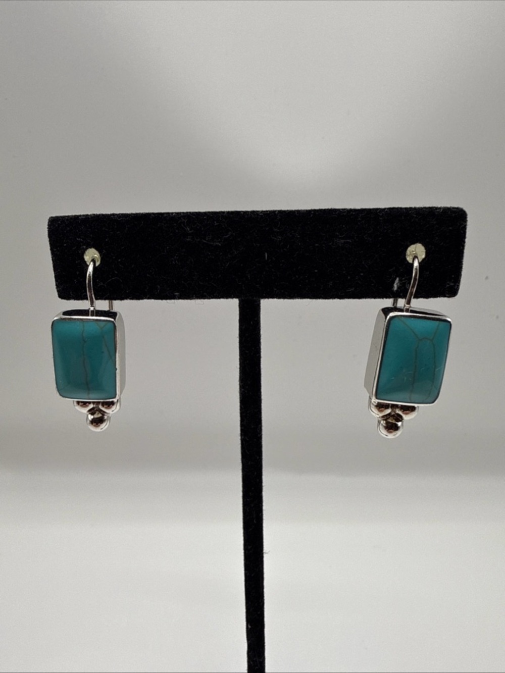 ATI 925 Heavy STERLING MEXICO TURQUOISE Pierced Shepard Hook Earrings